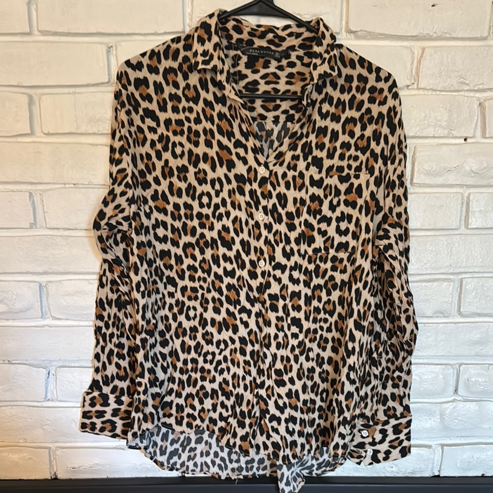Leopard Print Button-Up Blouse